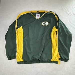 Green Bay Packers NFL‎ Pullover Jacket Mens V Neck Long Sleeve Windbreaker XL